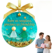 (Rare, -) 1er-Freundschaftsornament, Herzform, Seeglas, handgemacht, für beste Freunde