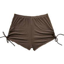 Quick Drying Fabric Swimsuit Boyshorts Beach Coverup Shorts for Women Swimming M Brown