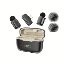 (Black Beige, 1pc) Wireless Clip-On Mini Microphone with Charging Case - Portable Lavalier Mic for Vlogging, Streaming