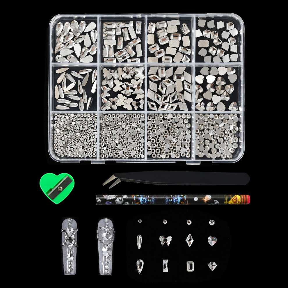 Irregular Shaped 3D Nail Rhinestones In 12Grids For Professional Artists Transparent