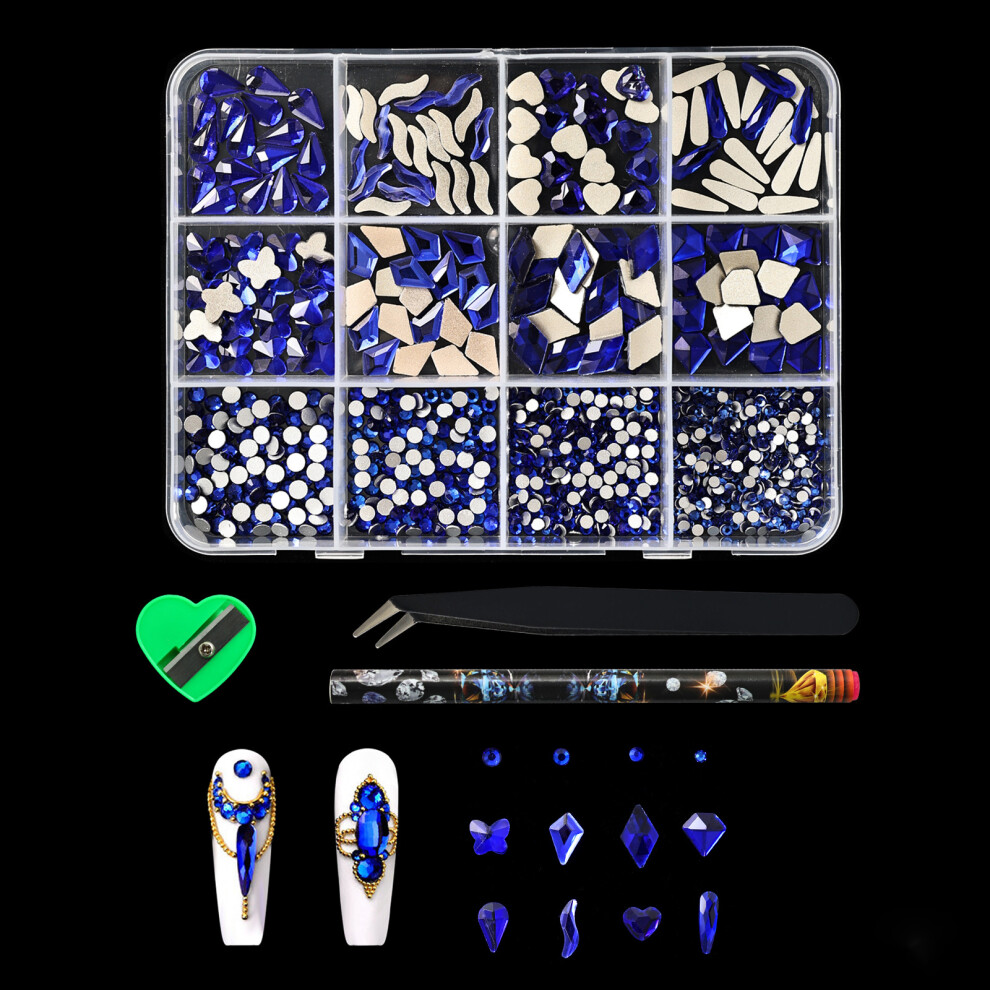 Blue Irregular Shaped Flat Back Nail Rhinestones 12Grid Resin Gems For Salon Diy