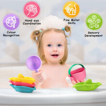 Swimming Pool Toy With Animal Cups, Scoops, Watering Can Stacking Cup Bath Toy 5pcs green