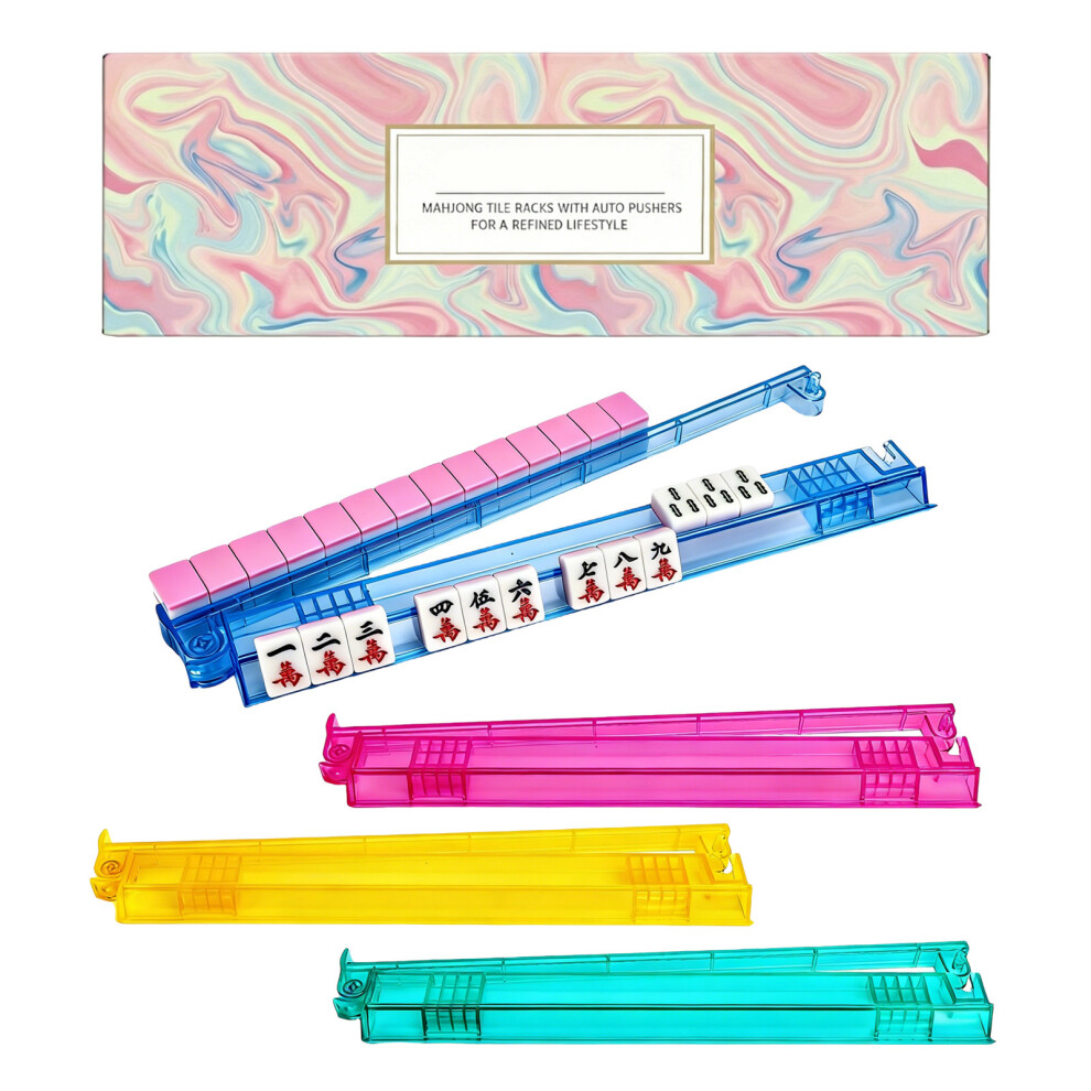 4Pcs Clear Mahjong Rack Organizers Mahjong Tile Stand With Pusher For Beginners 4 Colors 7696002204237