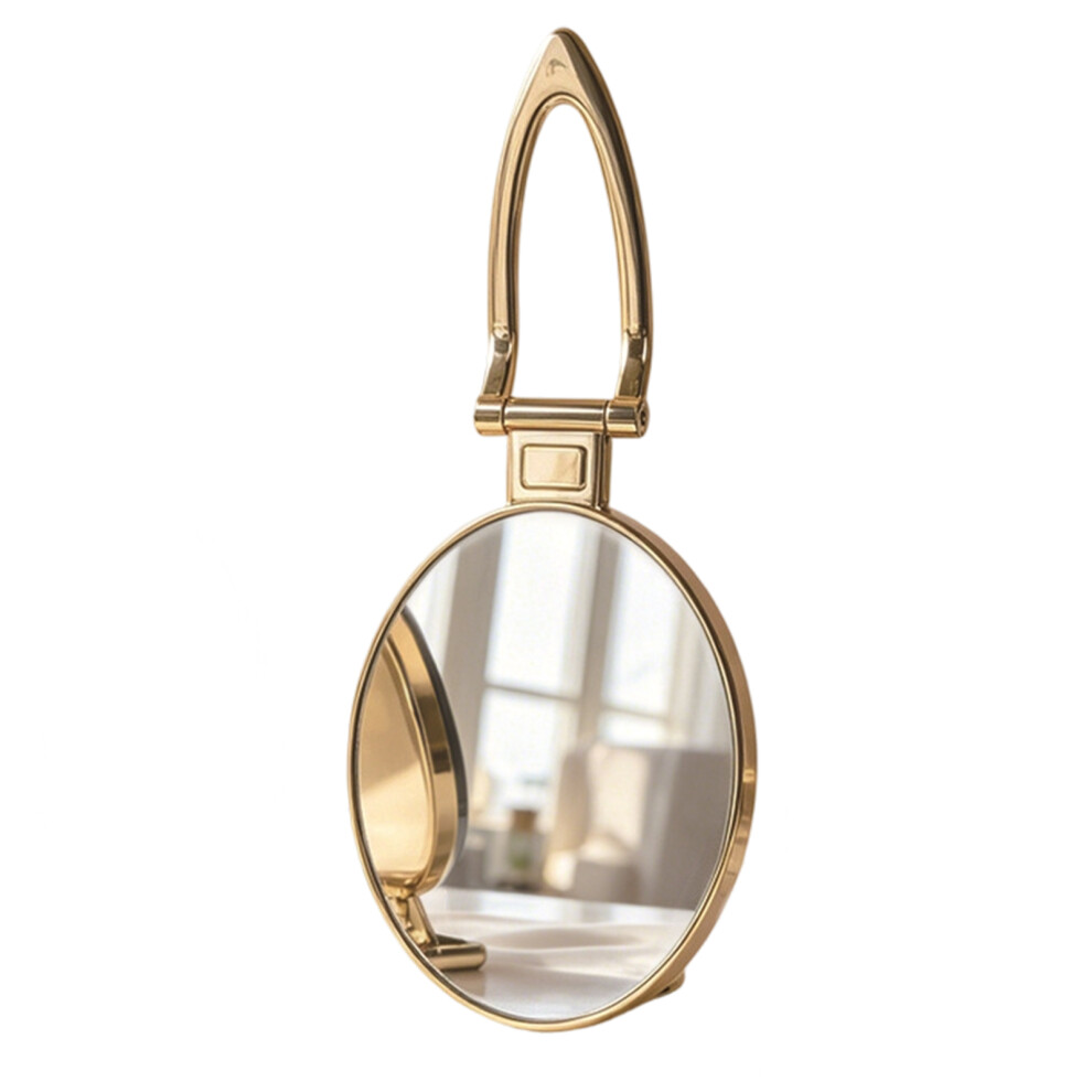 Compactly Double View Makeup Mirror With Hanging Hole Foldable Electroplated gold