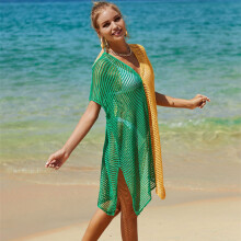 Soft Mesh Color Blocking Cover Up Smock For Sunbathing And Swimming Blue with lake blue