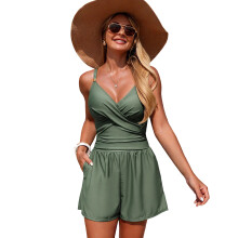 Belly Control Conjoined Swimsuit Chafe Resistant Bathing Suit For Day Wear Army Green M