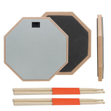Professional 12 Inch Two Sided Drum Practice Pad With 4 Drumsticks Holder Bag Gray