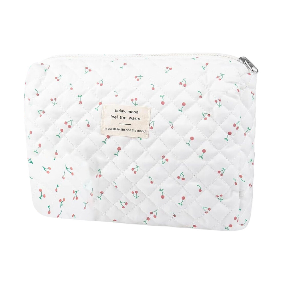 Floral Makeup Bag Small Cotton Quilted Cosmetic Bag,Aesthetic Make up Bag Little cherr M