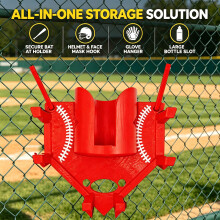 Baseball Softball Dugout Organizer Sports Equipment Rack with Drink Holder Red