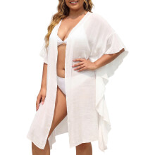 Batwing Sleeve Beach Cover Up Open Front Kimono Bathing Suit Cover Ups for Women White