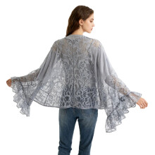 Stylish Crochet Lace Beach Shawl Polyester Texture Swimsuit Coverup for Swimming Silver