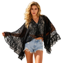Beautiful Lace Coverup Quick Drying Design Bayfront Wrap Polyester Texture Black