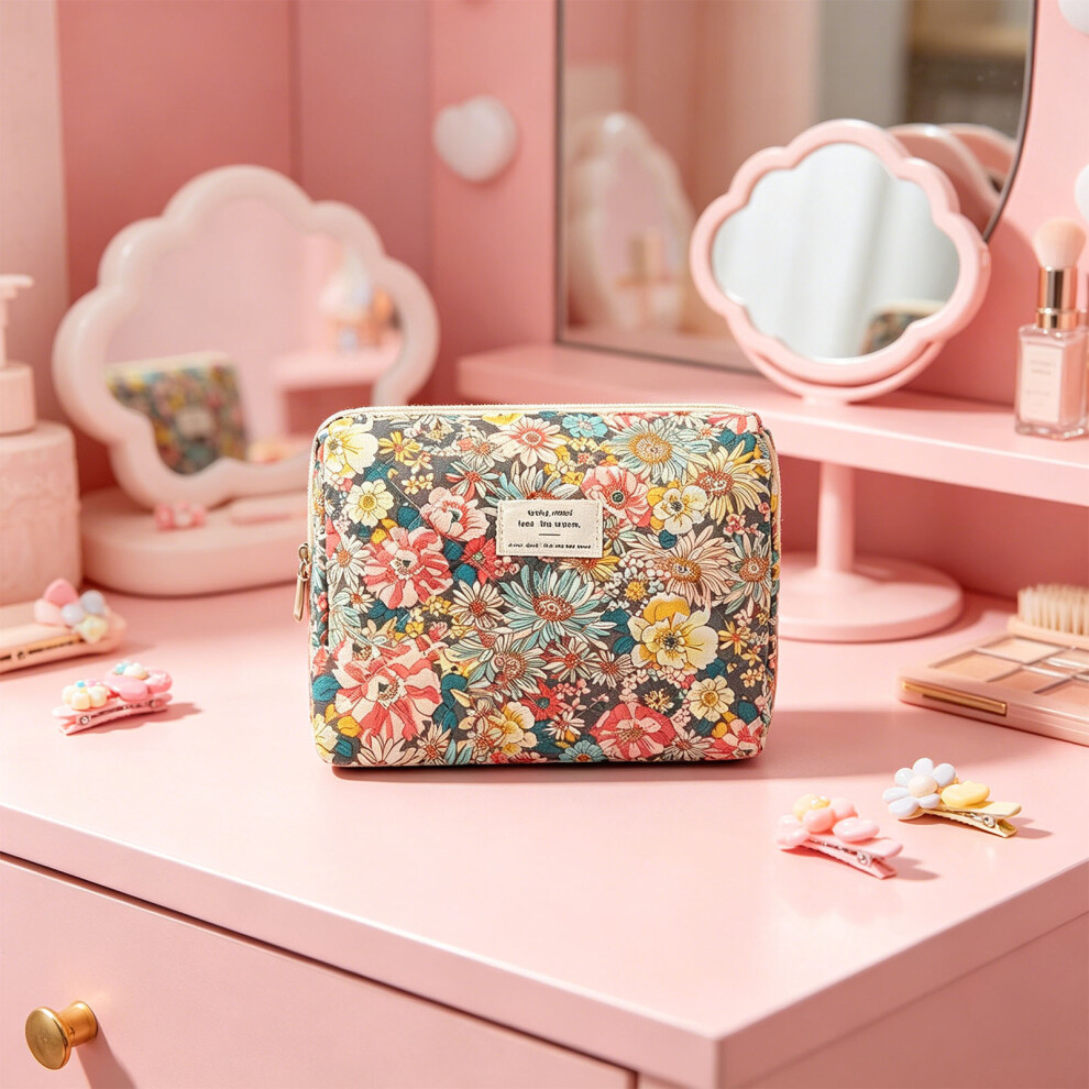 Brown Floral Coquettes Aesthetic Toiletry Bag Fashion Makeup Bag Travel Cosmetic Bag L