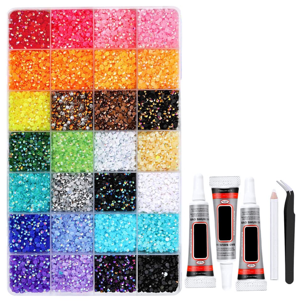 Jelly Color Glittering Resin Rhinestones For Nails 1Box Flat Back 24/28Grid 28 squares