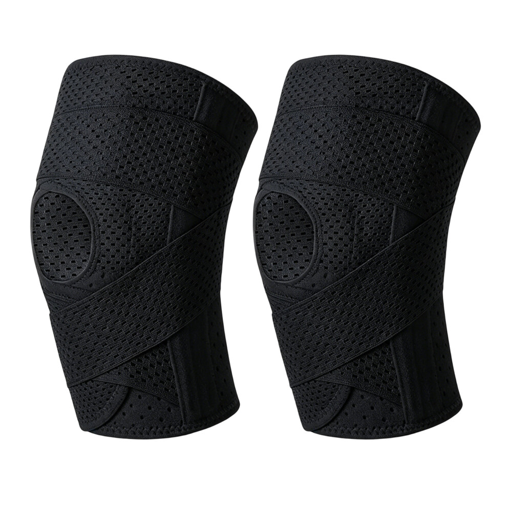 Shock Absorption Knee Brace With Metal Spring Stabilizers For Fitness Running Black L 7696002117407