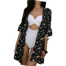 Elegant Swim Cover Top Quick Drying Flower Print Beach Blouse Polyester Texture