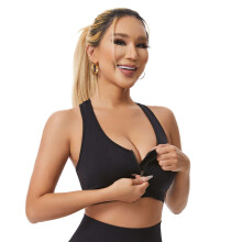 Hollowed Back Sports Bra with Front Zippered Closure Breathable Sports Bra Black 3XL