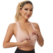 Womens Athletic Bra Front Zippered Closure Breathable Fitness Bra for Pilates Pink S