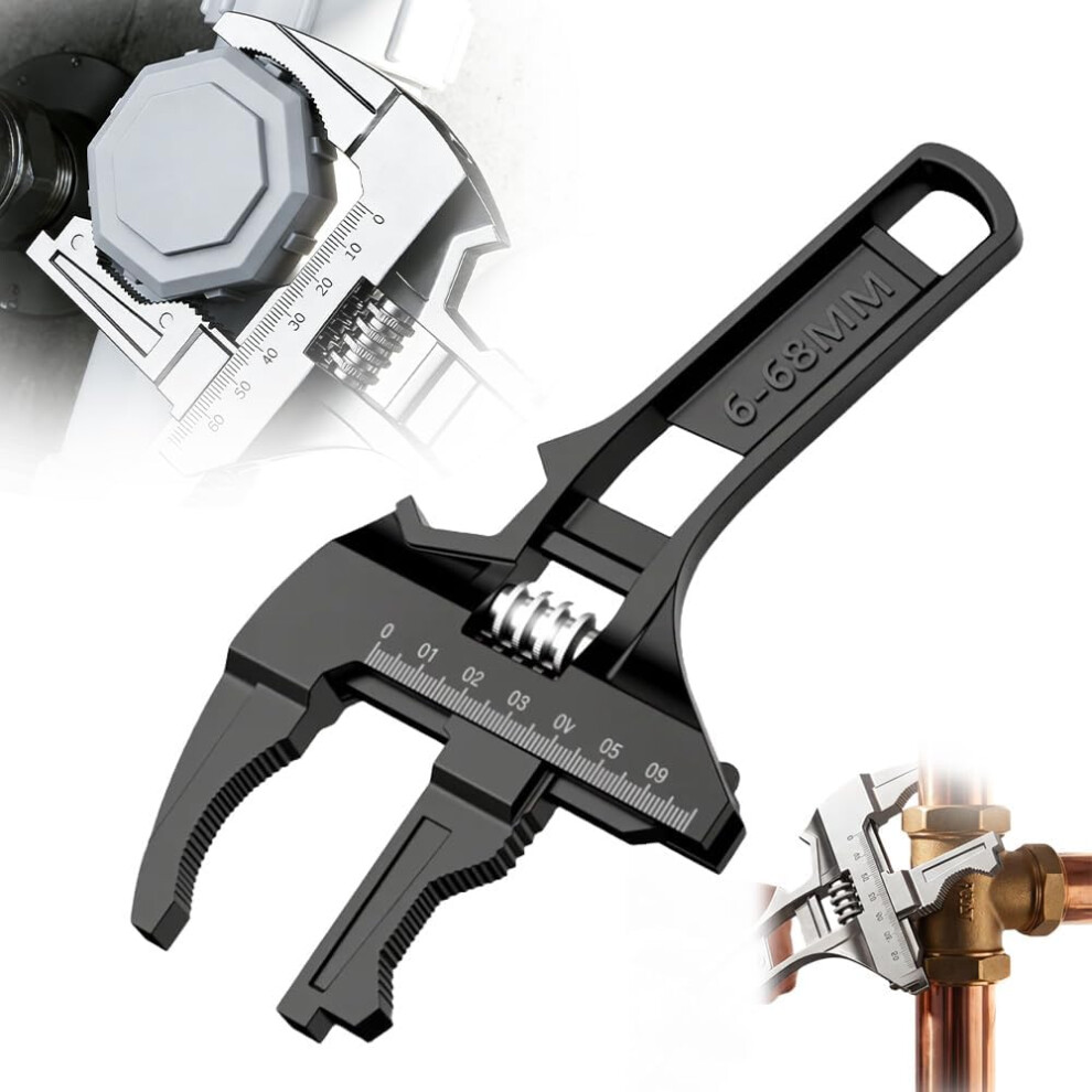 (Black, -) Wide Jaw Adjustable Plumbing Wrench Â Short Handle Stubby For Faucet & Pipe 5437706932185