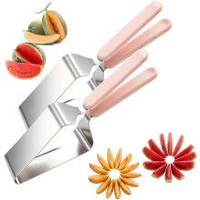 (2set, -) Triangle Watermelon Slicer – Stainless Steel Fruit Cutter with Wooden Handle