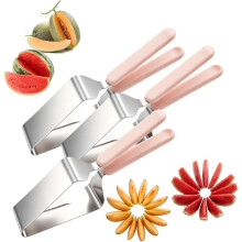 (3set, -) Triangle Watermelon Slicer – Stainless Steel Fruit Cutter with Wooden Handle