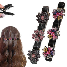 (Colorful+Pinkwine, -) Sparkling Rhinestone Crystal Stone Braided Duckbill Hair Clips