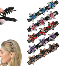 (Fivestar, -) Sparkling Rhinestone Crystal Stone Braided Duckbill Hair Clips