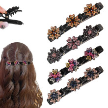 (4 Pack, -) Sparkling Rhinestone Crystal Stone Braided Duckbill Hair Clips