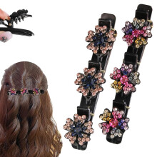 (Colorful+Blue, -) Sparkling Rhinestone Crystal Stone Braided Duckbill Hair Clips