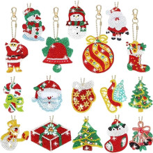 (SET A, -) Kit diamante adornos Navidad, llavero 5D.
