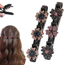 (Blue+Pinkwine, -) Sparkling Rhinestone Crystal Stone Braided Duckbill Hair Clips
