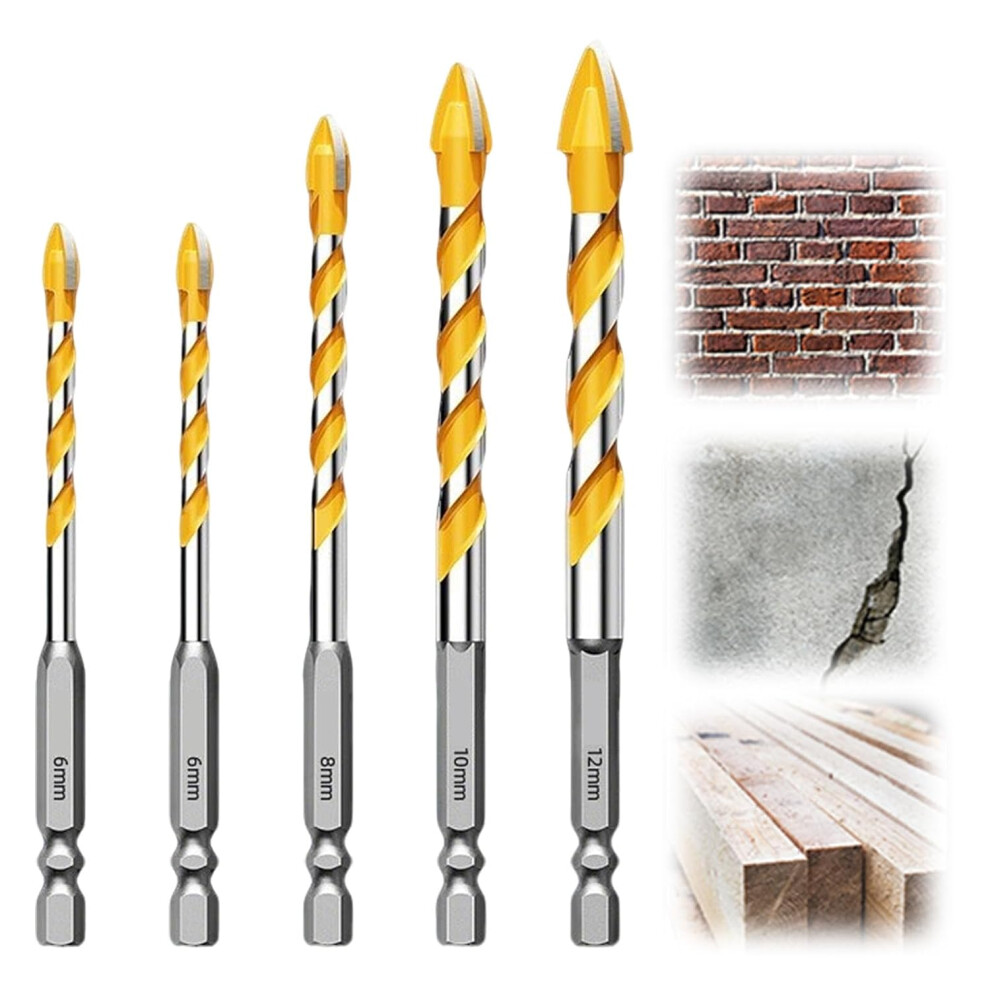 (5Pcs, -) Masonry Drill Bit Set For Concrete Â 5Pcs High-Speed Steel & Carbide 5437706935575