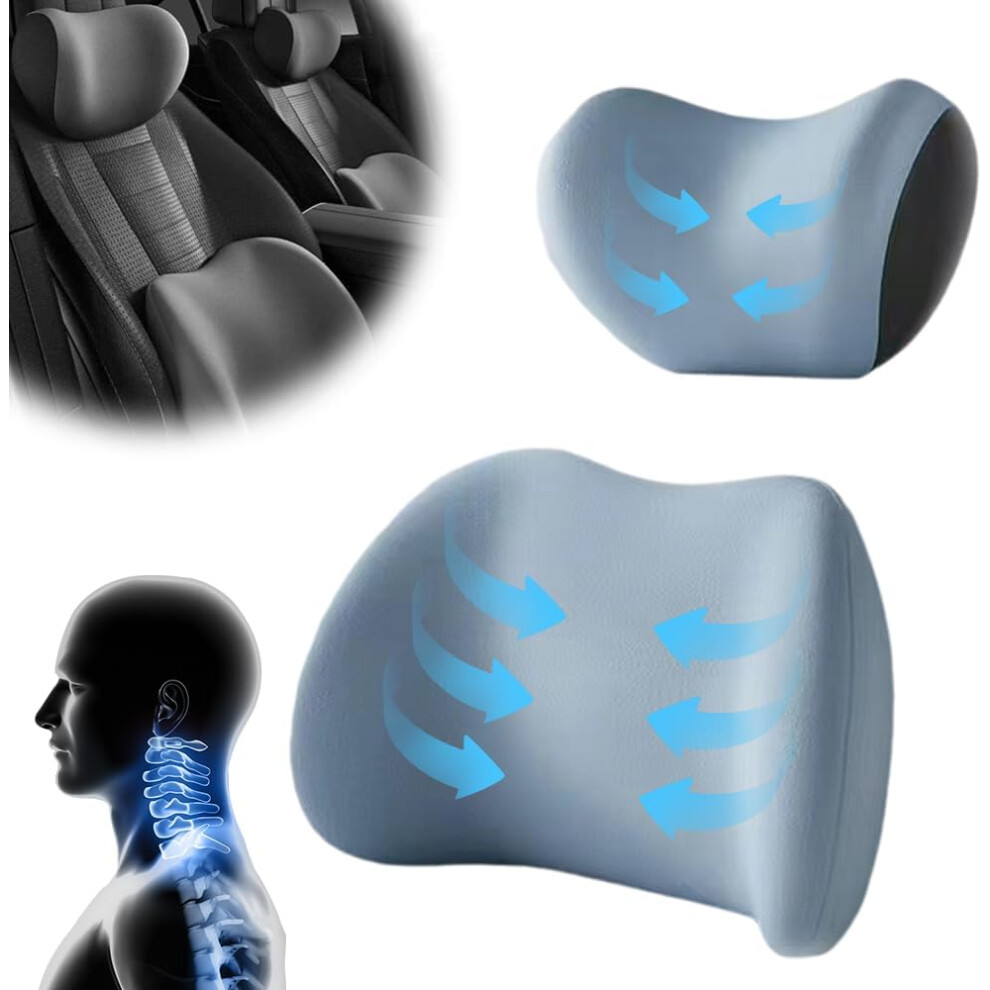 (, -) Car Headrest & Lumbar Support Cushion Â Memory Foam For Neck & Back Pain Blue 5437706936022