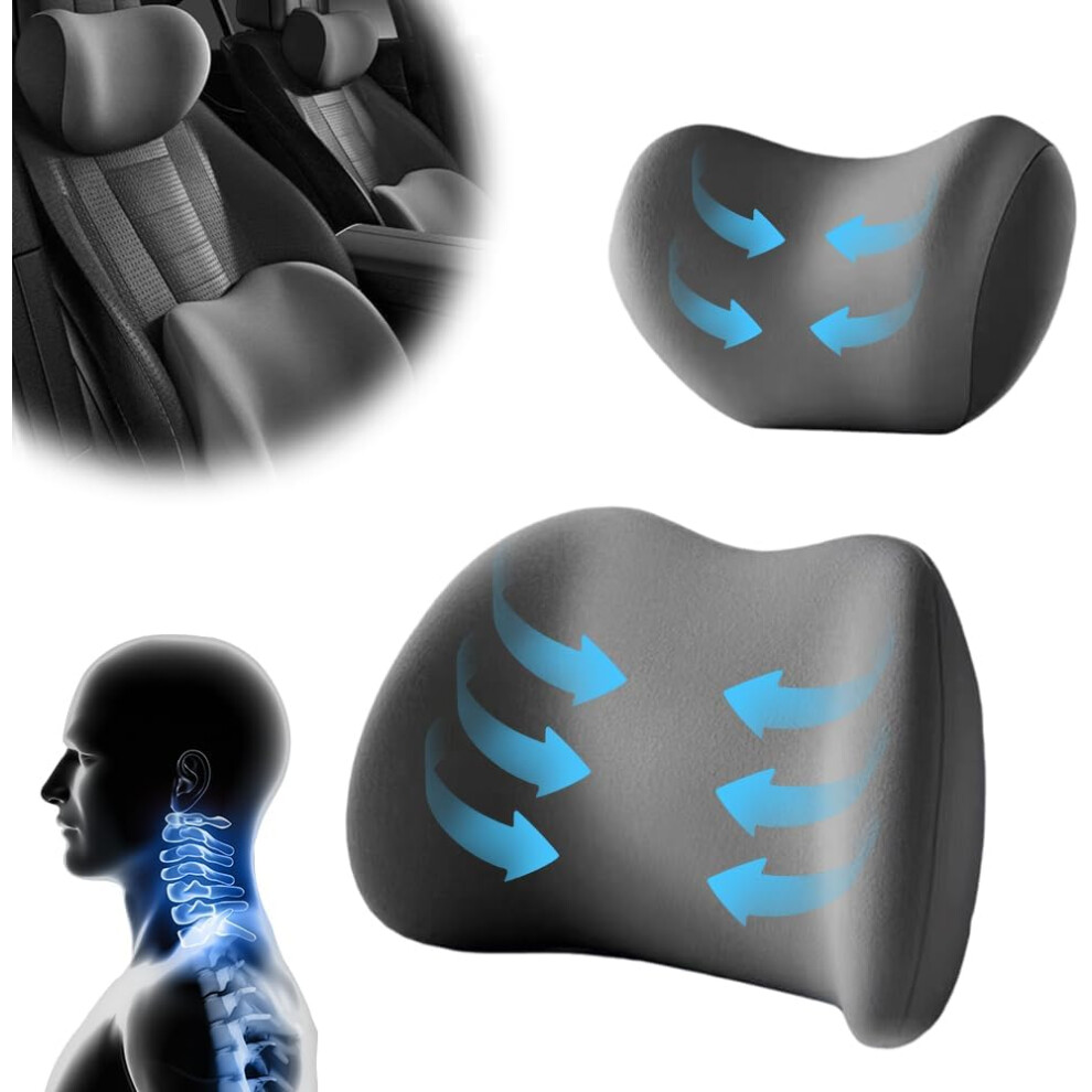 (, -) Car Headrest & Lumbar Support Cushion Â Memory Foam For Neck & Back Pain Grey 5437706936039