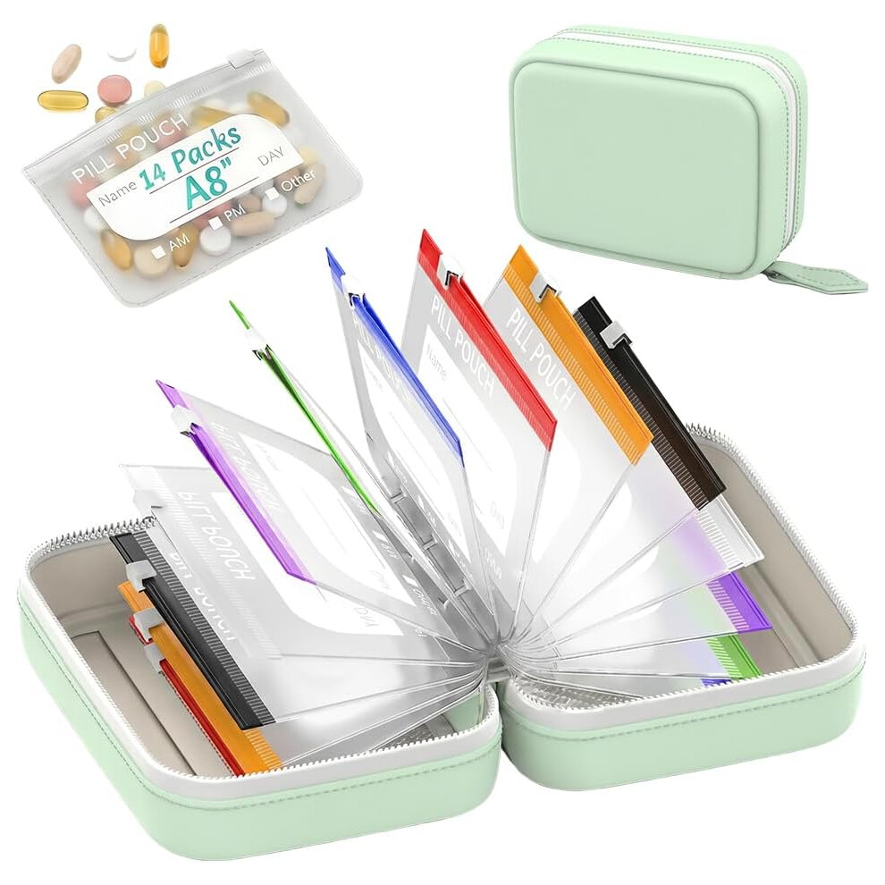 Oimg Green (, -) Waterproof 14-Day Pill Organizer Â Travel Zipper Case With 14 Pouches