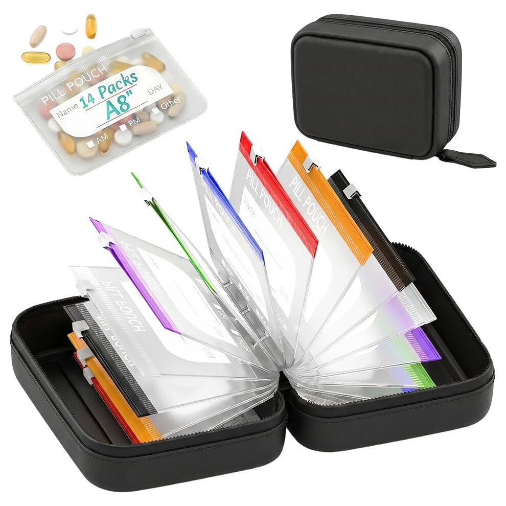 Oimg Black (, -) Waterproof 14-Day Pill Organizer Â Travel Zipper Case With 14 Pouches