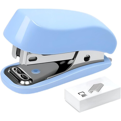 (Blue, -) Grapadora mini pequeña, con quitagrapas.