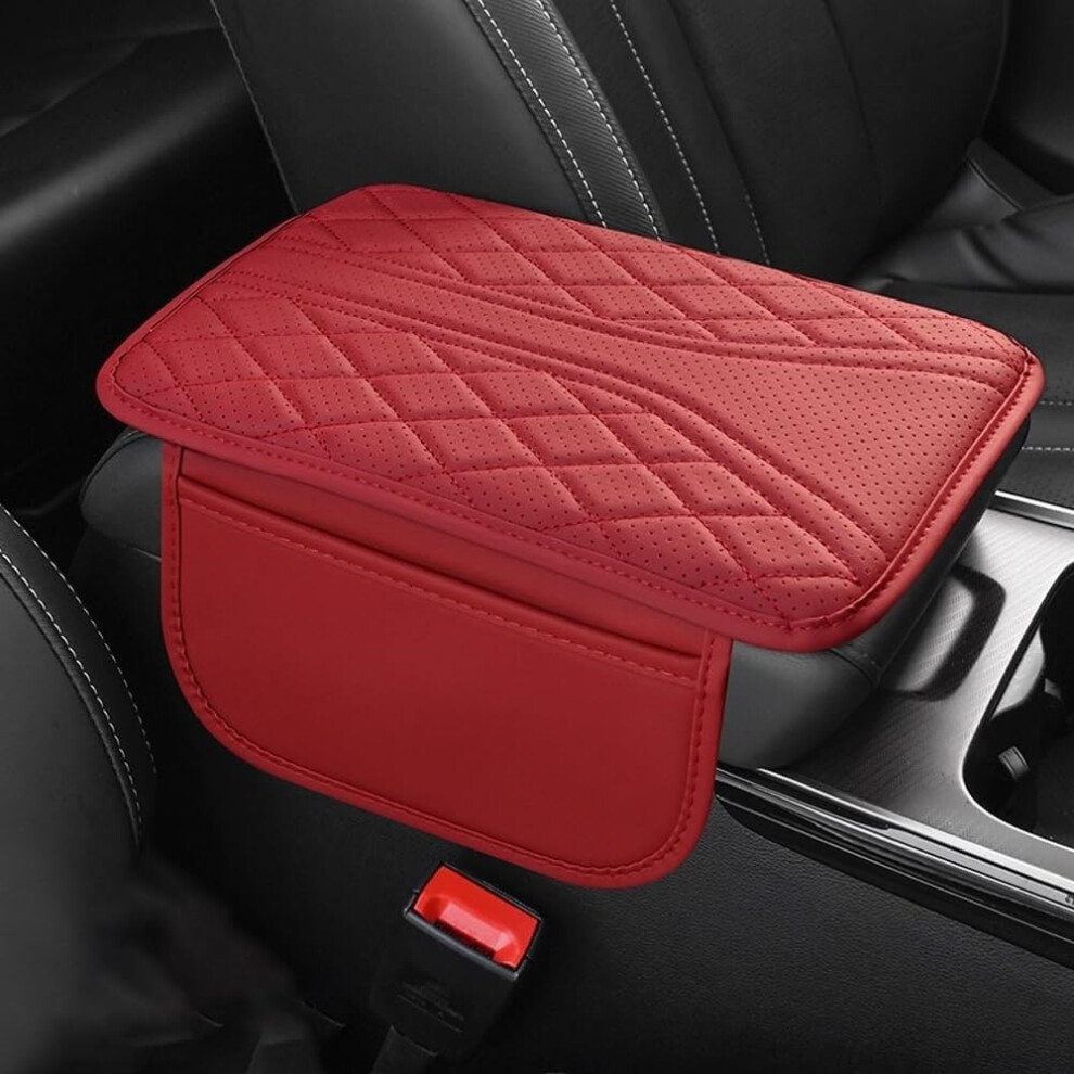 (, -) Universal Leather Car Armrest Cushion Â Waterproof With 2 Storage Pockets Red 5437706937562
