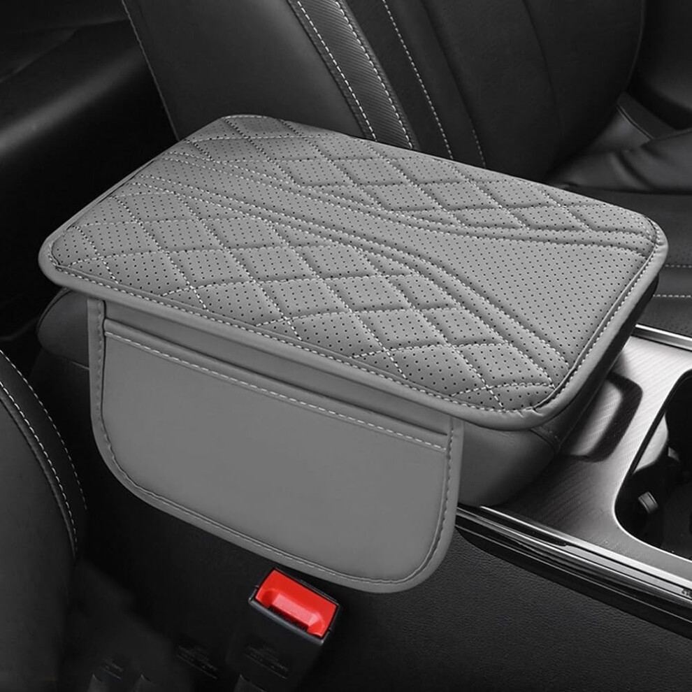 (, -) Universal Leather Car Armrest Cushion Â Waterproof With 2 Storage Pockets Grey 5437706937555