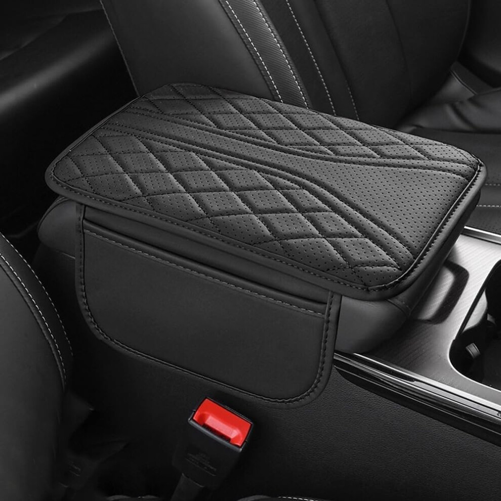 (, -) Universal Leather Car Armrest Cushion Â Waterproof With 2 Storage Pockets Black 5437706937531