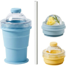 (Blue, -) 2-in-1 siliconen ijsbal mal & opvouwbare drinkbeker, blauw