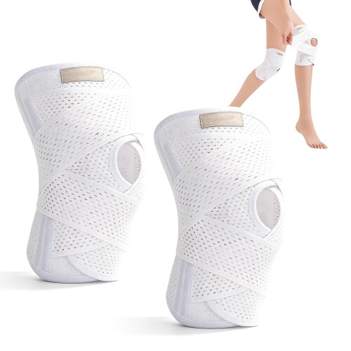 (White, XL) Adjustable Compression Meniscus Knee Brace with Non-Slip Strap