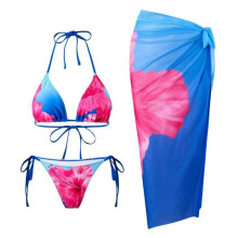 Stylish Flower Pattern Swimsuit 3Pcs With Removable Cover Up For Beach Pool Print 1 S