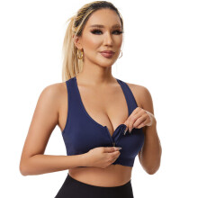 Hollowed Back Athletic Bra Front Zippered Sports Bra for Women Running Navy blue 2XL