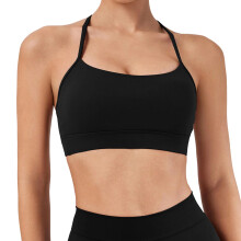 Seamlessly Vest Sports Bra With Y Back Support For Women Breathable Fabric Black M