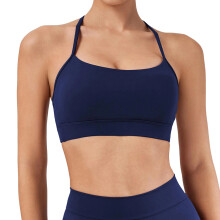 Supportive Sports Bra For Daily Fitness Nylon Fabric No Ride Up Brassiere Navy blue S