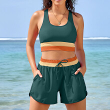 Stylish Two Piece High Waist Swimwear Set Comfortable Wear Swimming Cloth Set Green XXL