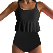 Flexible Swimsuit Polyester Texture High Waist Suitable for Sunbathing and Black XXXL