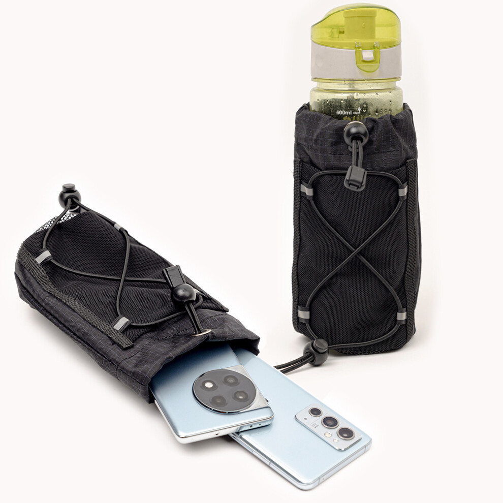Nylon Water Bottle Pouch With Secure Clip For Backpack Straps Hiking Cycling Black 7696002162049