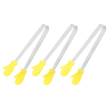 3Pcs Heat Resistant Kitchen Tongs BBQ Bread Ice Cubes Clip for Grilling Baking Yellow 3